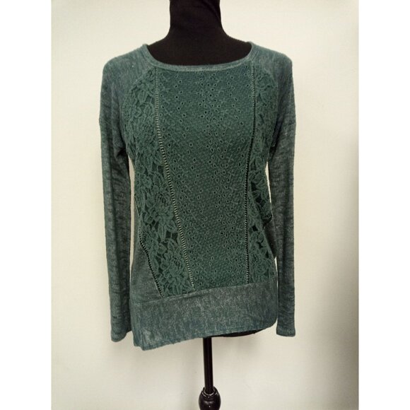 Jolt Women's Green Floral Lace Long Sleeve Crewneck Sweater M - Picture 3 of 5